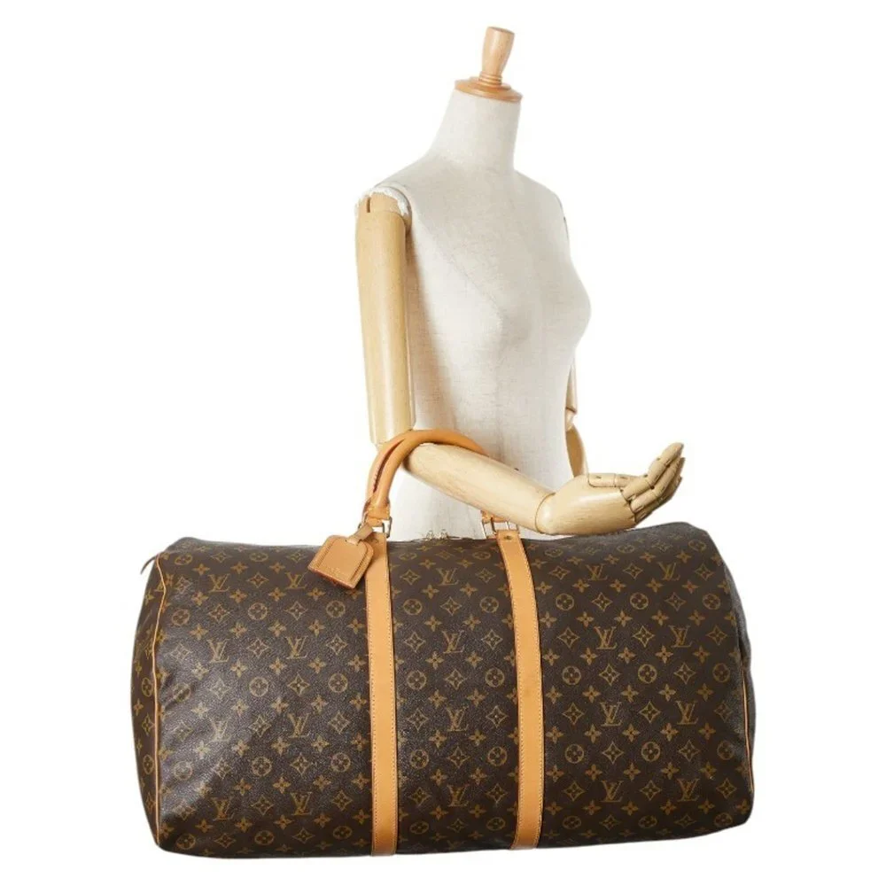 LOUIS VUITTON Authentic Brown Monogram Leather Keepall 60 Boston Bag